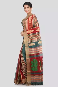 PinkLoom Women's multicolor hand woven cotton silk sarees With Blouse