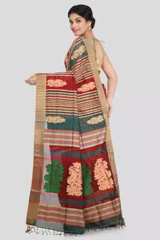 PinkLoom Women's multicolor hand woven cotton silk sarees With Blouse