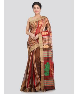 PinkLoom Women's multicolor hand woven cotton silk sarees With Blouse 1