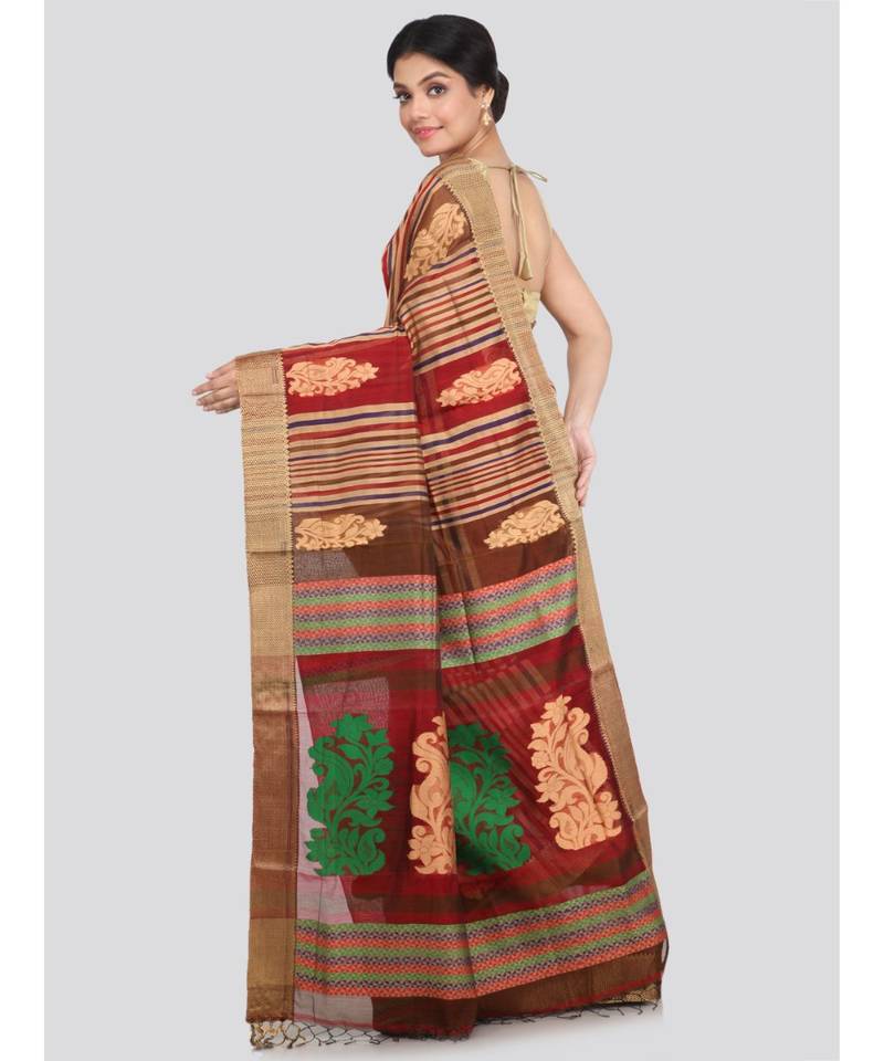 PinkLoom Women's multicolor hand woven cotton silk sarees With Blouse