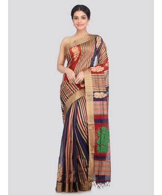 PinkLoom Women's multicolor hand woven cotton silk sarees With Blouse 1