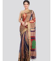 PinkLoom Women's multicolor hand woven cotton silk sarees With Blouse