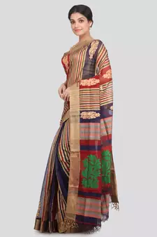 PinkLoom Women's multicolor hand woven cotton silk sarees With Blouse