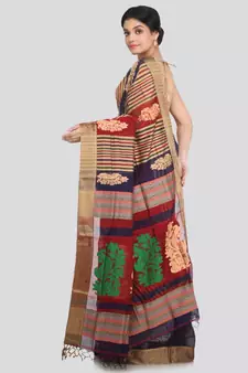 PinkLoom Women's multicolor hand woven cotton silk sarees With Blouse