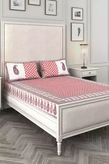 Rajasthani Traditional Jaipuri Pure Cotton King Size Double Bedsheet With 2 Pillow Covers Sets