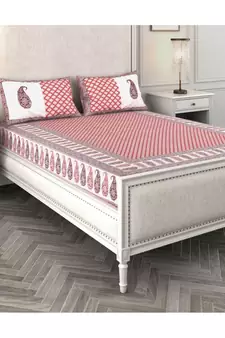 Rajasthani Traditional Jaipuri Pure Cotton King Size Double Bedsheet With 2 Pillow Covers Sets