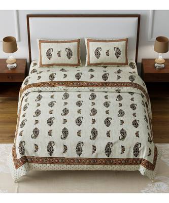 Rajasthani Traditional Jaipuri Pure Cotton King Size Double Bedsheet With 2 Pillow Covers Sets 1