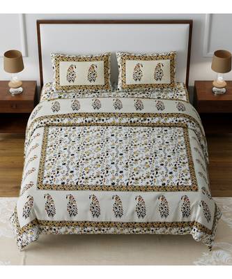 Rajasthani Traditional Jaipuri Pure Cotton King Size Double Bedsheet With 2 Pillow Covers Sets 1