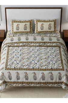Rajasthani Traditional Jaipuri Pure Cotton King Size Double Bedsheet With 2 Pillow Covers Sets