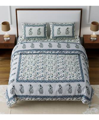 Rajasthani Traditional Jaipuri Pure Cotton King Size Double Bedsheet With 2 Pillow Covers Sets 1