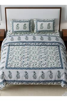 Rajasthani Traditional Jaipuri Pure Cotton King Size Double Bedsheet With 2 Pillow Covers Sets