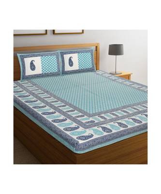 Rajasthani Traditional Jaipuri Pure Cotton King Size Double Bedsheet With 2 Pillow Covers Sets 1