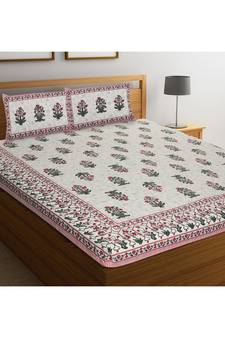 Rajasthani Traditional Jaipuri Pure Cotton King Size Double Bedsheet With 2 Pillow Covers Sets