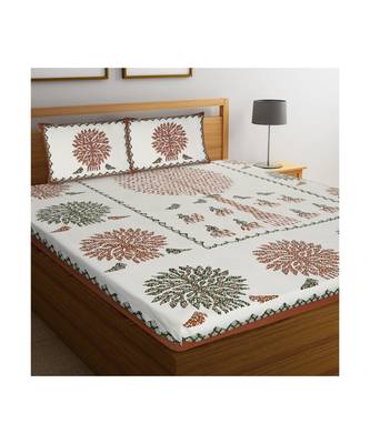 Rajasthani Traditional Jaipuri Pure Cotton King Size Double Bedsheet With 2 Pillow Covers Sets 1