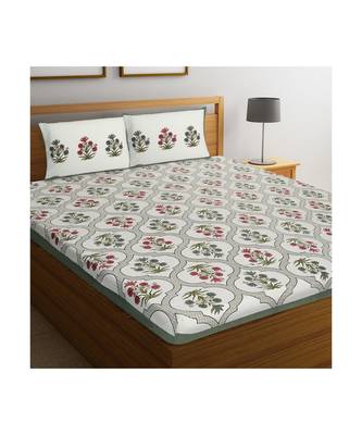 Rajasthani Traditional Jaipuri Pure Cotton King Size Double Bedsheet With 2 Pillow Covers Sets 1