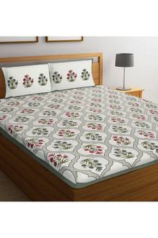 Rajasthani Traditional Jaipuri Pure Cotton King Size Double Bedsheet With 2 Pillow Covers Sets