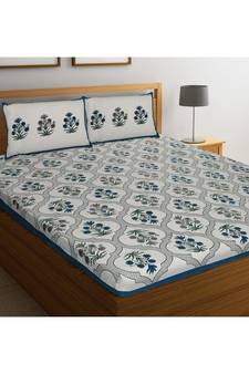 Rajasthani Traditional Jaipuri Pure Cotton King Size Double Bedsheet With 2 Pillow Covers Sets