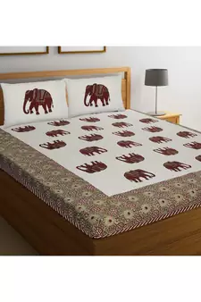 Rajasthani Traditional Jaipuri Pure Cotton King Size Double Bedsheet With 2 Pillow Covers Sets