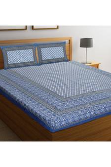 Rajasthani Traditional Jaipuri Pure Cotton King Size Double Bedsheet With 2 Pillow Covers Sets