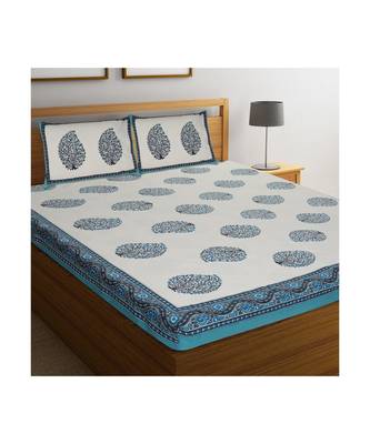 Rajasthani Traditional Jaipuri Pure Cotton King Size Double Bedsheet With 2 Pillow Covers Sets 1