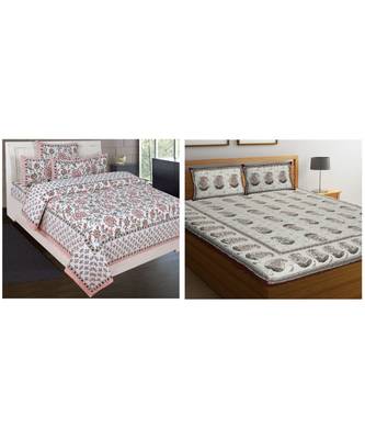 Rajasthani Traditional Jaipuri Pure Cotton King Size 2 Double Bedsheet With 4 Pillow Covers Sets 1