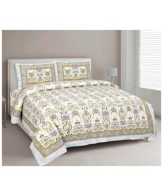 Rajasthani Traditional Jaipuri Pure Cotton King Size Double Bedsheet With 2 Pillow Covers Sets 1