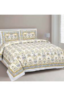 Rajasthani Traditional Jaipuri Pure Cotton King Size Double Bedsheet With 2 Pillow Covers Sets