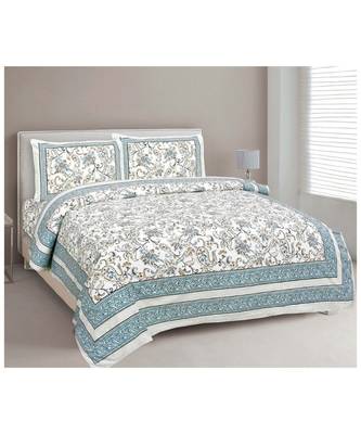 Rajasthani Traditional Jaipuri Pure Cotton King Size Double Bedsheet With 2 Pillow Covers Sets 1