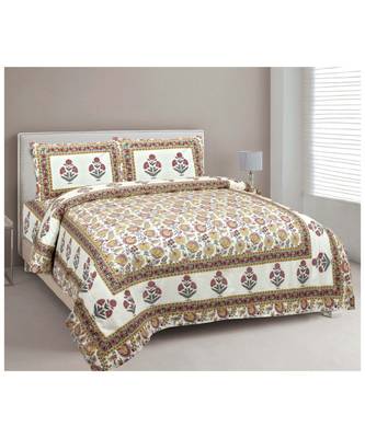 Rajasthani Traditional Jaipuri Pure Cotton King Size Double Bedsheet With 2 Pillow Covers Sets 1