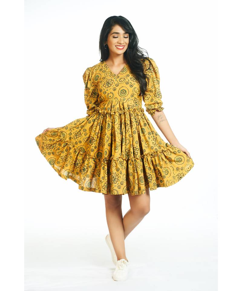 Mustard Tier Dress Threeness 3719433