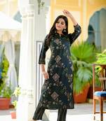 Green printed rayon kurti-trouser