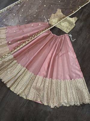 Pink Color Sequins Work Semi-Stitched Lehenga & Unstitched Blouse With Dupatta 2