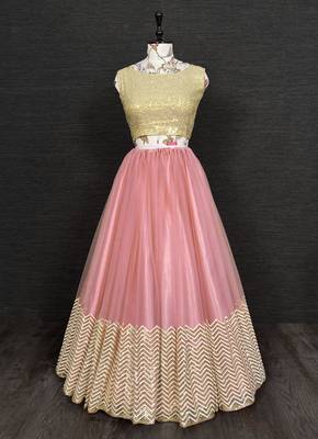 Pink Color Sequins Work Semi-Stitched Lehenga & Unstitched Blouse With Dupatta 3
