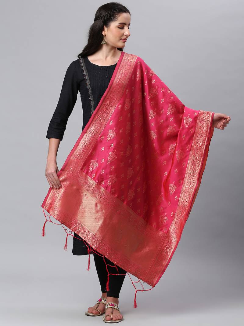 RaniPink Banarasi Silk Jacquard Woven Dupatta