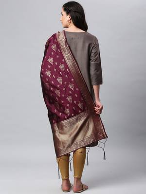 Wine Banarasi Silk Jacquard Woven Dupatta 2