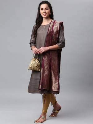 Wine Banarasi Silk Jacquard Woven Dupatta 3