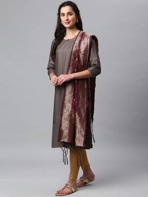 Wine Banarasi Silk Jacquard Woven Dupatta 5