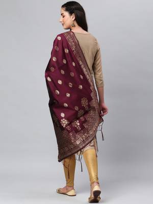 Wine Banarasi Silk Jacquard Woven Dupatta 2