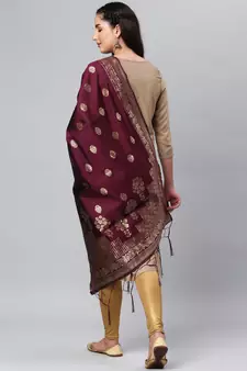 Wine Banarasi Silk Jacquard Woven Dupatta