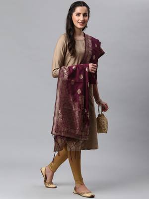 Wine Banarasi Silk Jacquard Woven Dupatta 4