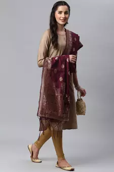 Wine Banarasi Silk Jacquard Woven Dupatta