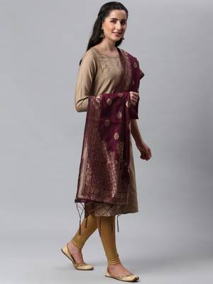 Wine Banarasi Silk Jacquard Woven Dupatta 5