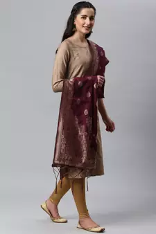 Wine Banarasi Silk Jacquard Woven Dupatta