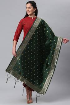 DarkGreen Banarasi Silk Jacquard Woven Dupatta