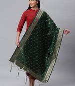 DarkGreen Banarasi Silk Jacquard Woven Dupatta