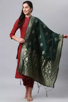DarkGreen Banarasi Silk Jacquard Woven Dupatta