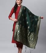 DarkGreen Banarasi Silk Jacquard Woven Dupatta