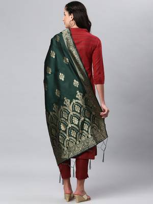 DarkGreen Banarasi Silk Jacquard Woven Dupatta 2
