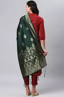 DarkGreen Banarasi Silk Jacquard Woven Dupatta