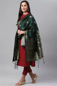 DarkGreen Banarasi Silk Jacquard Woven Dupatta